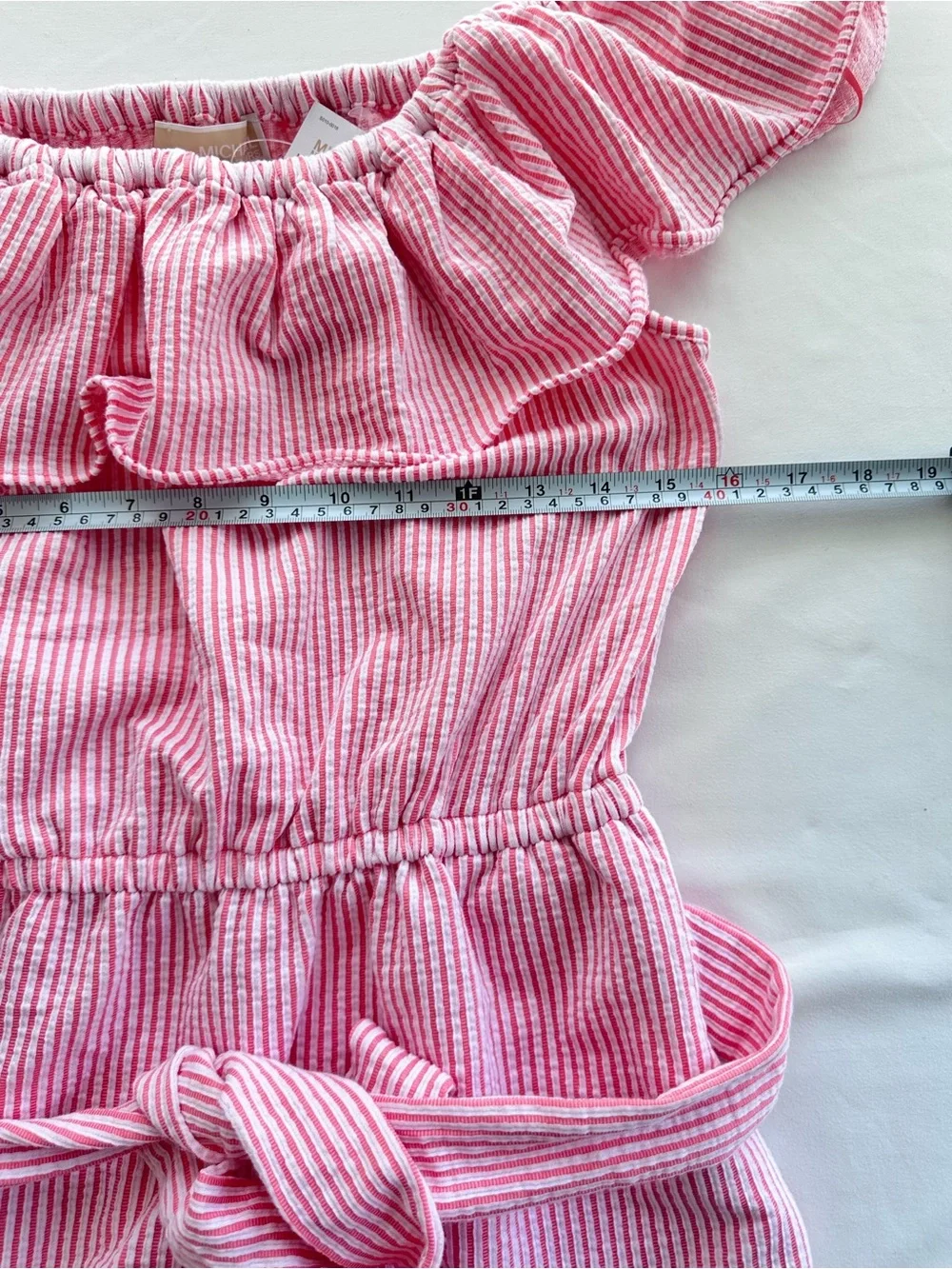 Michael Kors Coral Striped Off-Shoulder Ruffle Dress